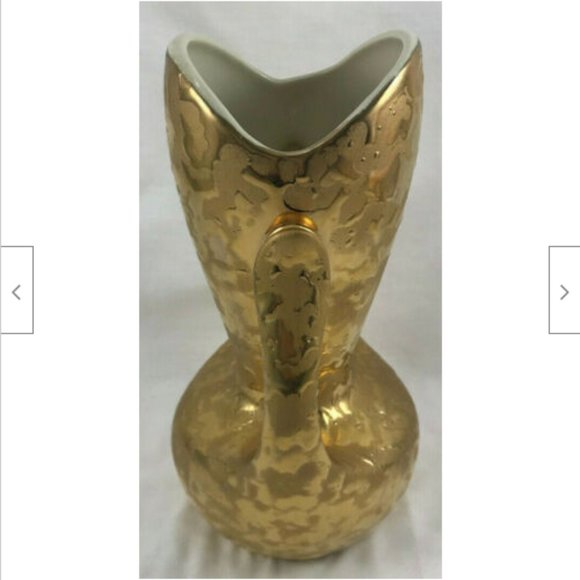 Vtg Weeping Bright Gold 24k USA Dble Handle 9" Fish Mouth Vase Urn Regency Decor - Picture 5 of 9